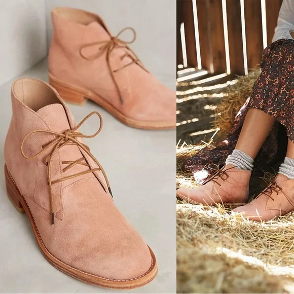 Anthropologie Huma Blanco Manuela Peach Suede Lace-Up Booties 10 - Picture 1 of 9